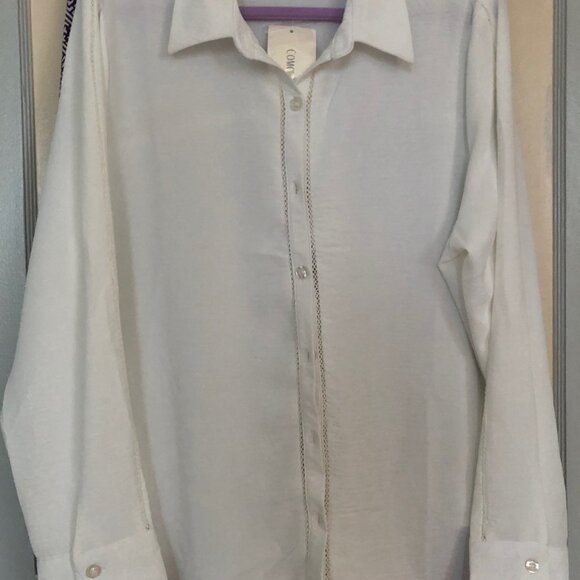 Como Blu Crochet Detail Summer Weight blouse - eggshell XL NWT - Picture 8 of 11